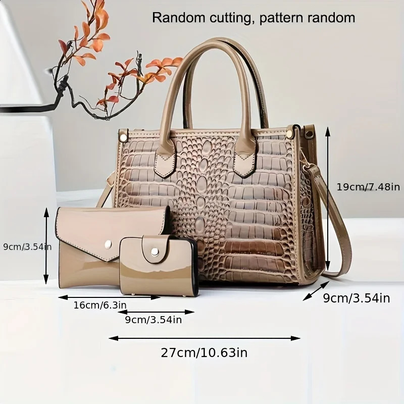 Ship from US 3pcs e Pattern Womens Purse Set Stylish Top Handle Tote Bag Chic Crossbody Handbag Compact Clutch and Credit Ca 250227FBB