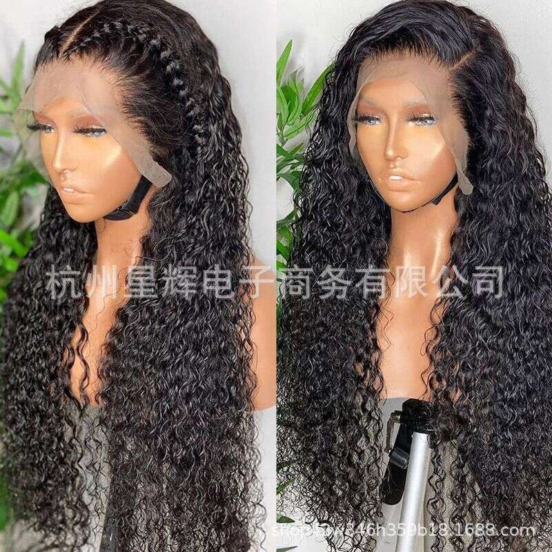 HD Front Lace Wig Female Forehead Lace Wig Hand Hook Wigs Black Long Curled Synthetic Small Curly Hair Full Headset