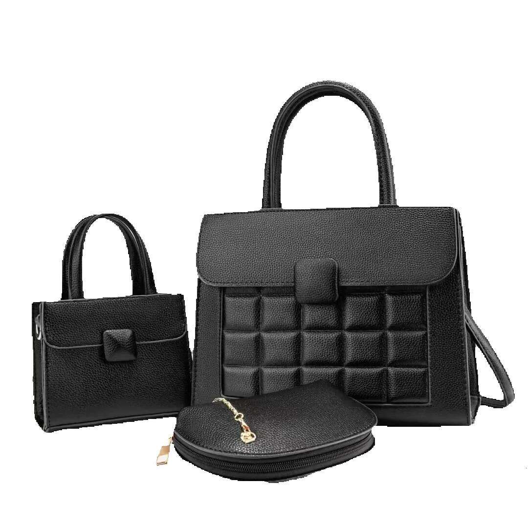 Fashion Retro Large Capacity Tote Korean Single Shoulder Crossbody Bag Three Pieces Versatile Ing Checkered Handbag PU