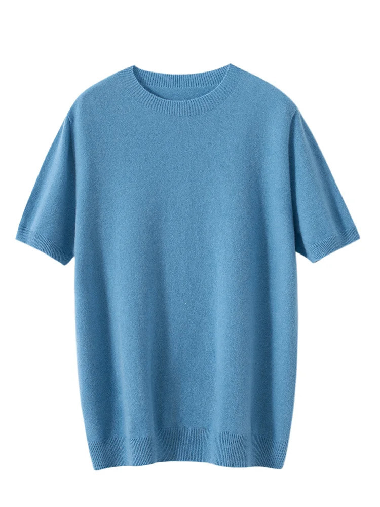 First-Line Ready-To-Wear Men O-Neck Short-Sleeve Pullovers Spring Summer 100% Merino Wool Sweater T-Shirt Soft Knit Men Top 250227