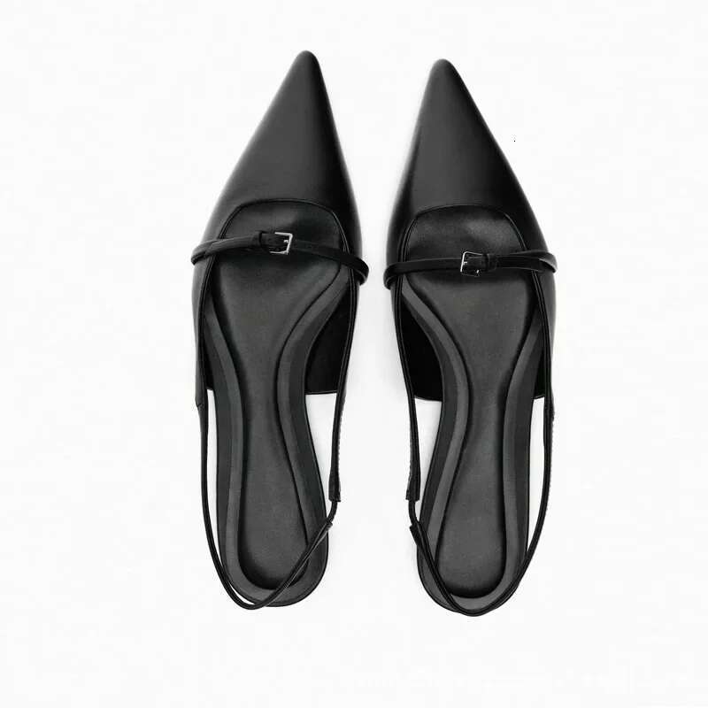Sgback Flat Bottom Women Sandals Summer Black Leather Pointed Ballet Fashion Low-heel Woman Shoes