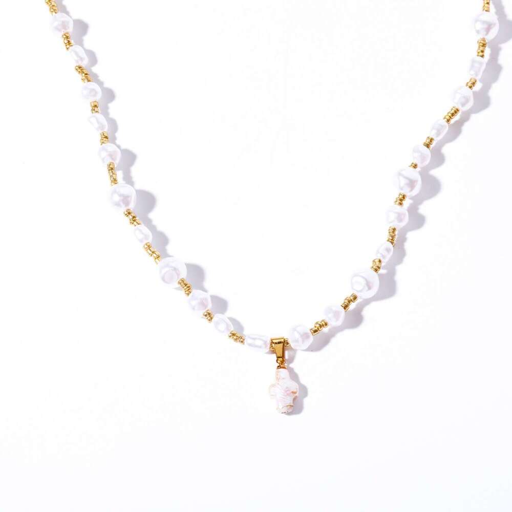 Hot selg pearl cross shell necklace, artistic Baroque style necklace