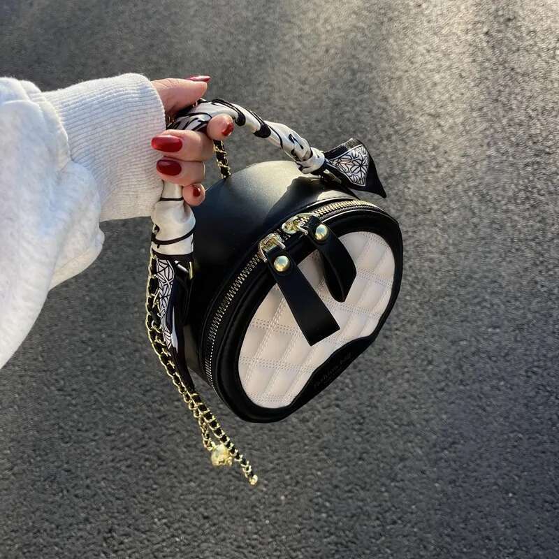 Fashion Ladies Silk Scarf Handbag Simple Girl Round Shoulder Car Ing Hundred Chain Women's Bag Lombard Decoration PU M