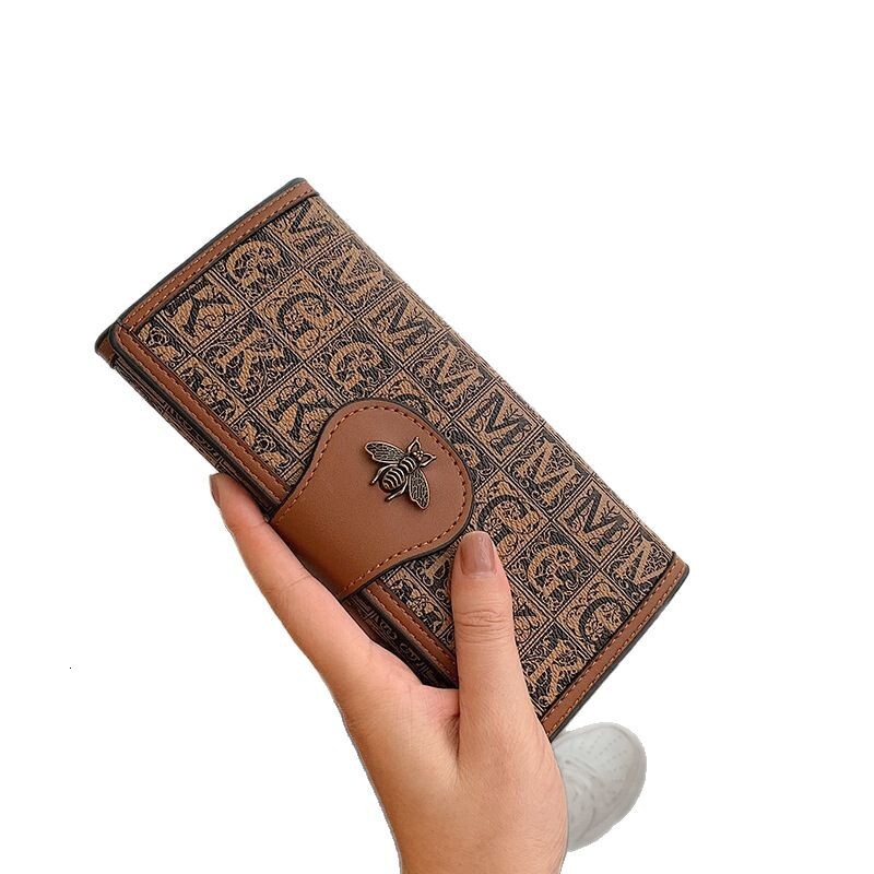 New 2025 Women's Buckle Printed Bee Fashion Simple Three fold Large Capacity Handheld Wallet Designer with Multiple Card Spaces Trendy Zero Walle