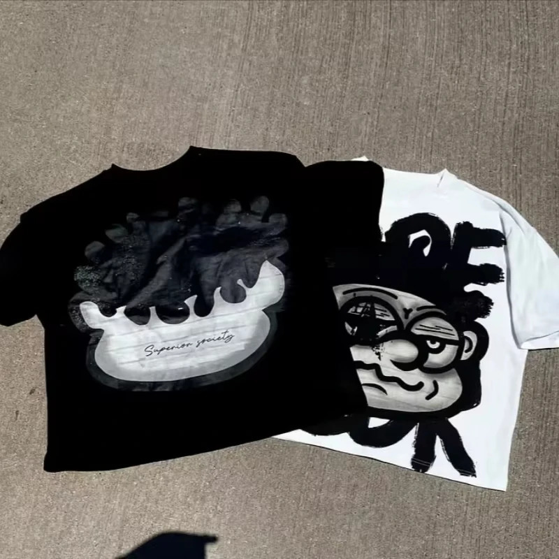Vintage Big Face Graphic Print Cotton TShirt Y2K Summer Short Sleeves Oversize Tshirt Streetwear Women Tops 250225