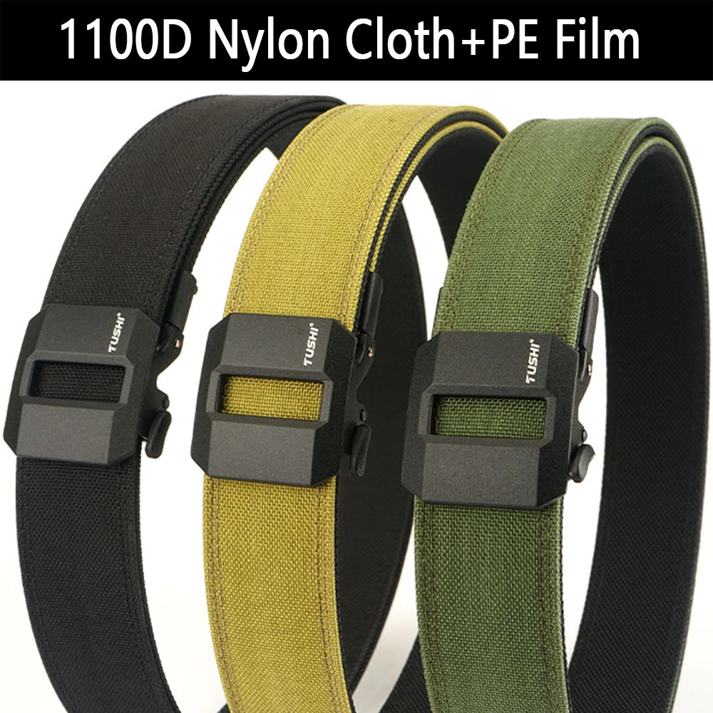 TUSHI Hard Tactical Gun Belt for Men Metal Automatic Buckle Thick Nylon Military Belt Casual Belt IPSC Girdle Male 250221