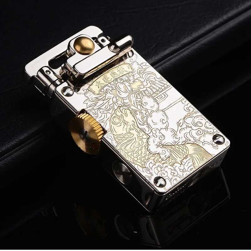 Chief Leather Cover Kerosene Lighter Luxury Rocker Ejection Ignition Mechanical Lighter Mens Business Gifts Collectible Y250228