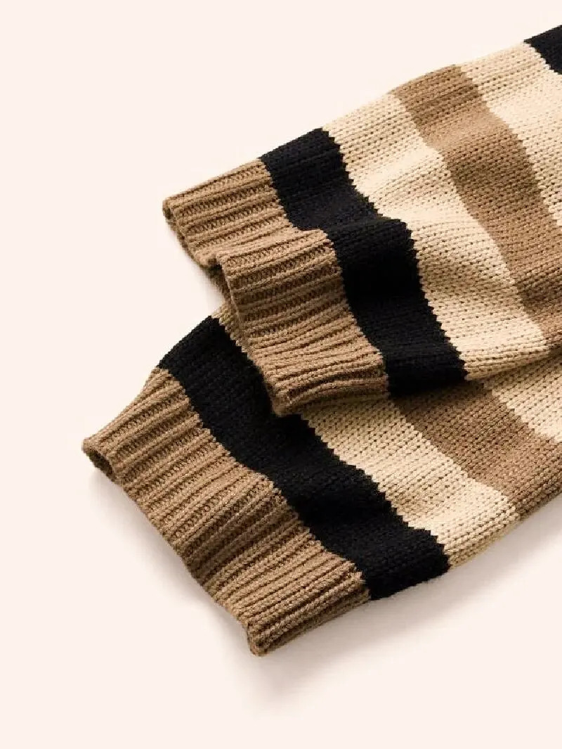 Womens Sweater Stripe Pattern Drop Shoulder Super Crop Without Cami for Women 250225