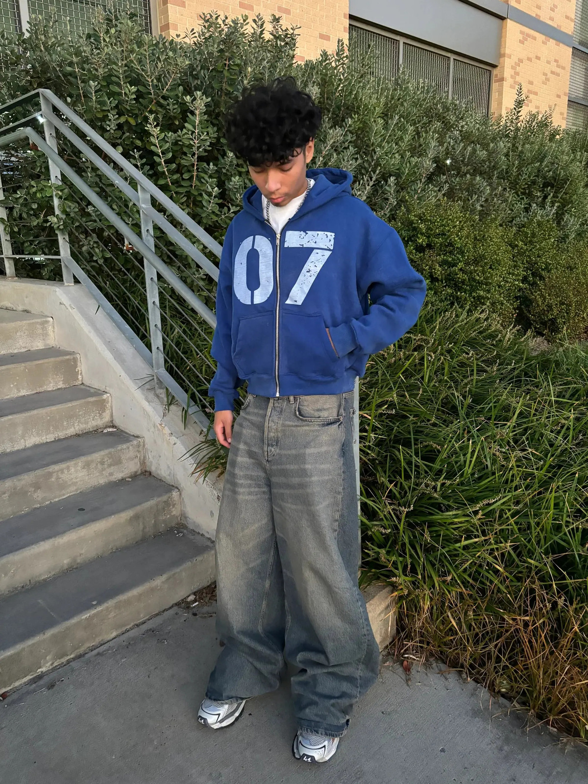 Blue 07 Hoodie Suit Y2k Drawstring Sports Pants Zipper Hip Hop Harajuku Couple Sweatpants High Street Retro Striped Embroidery 250225
