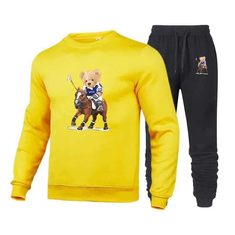 Bear Printed Sweatsuits Mens 2 piece set winter tracksuit mens warm tracksuits sweatshirts sweatpants streetwear jogging set X250228