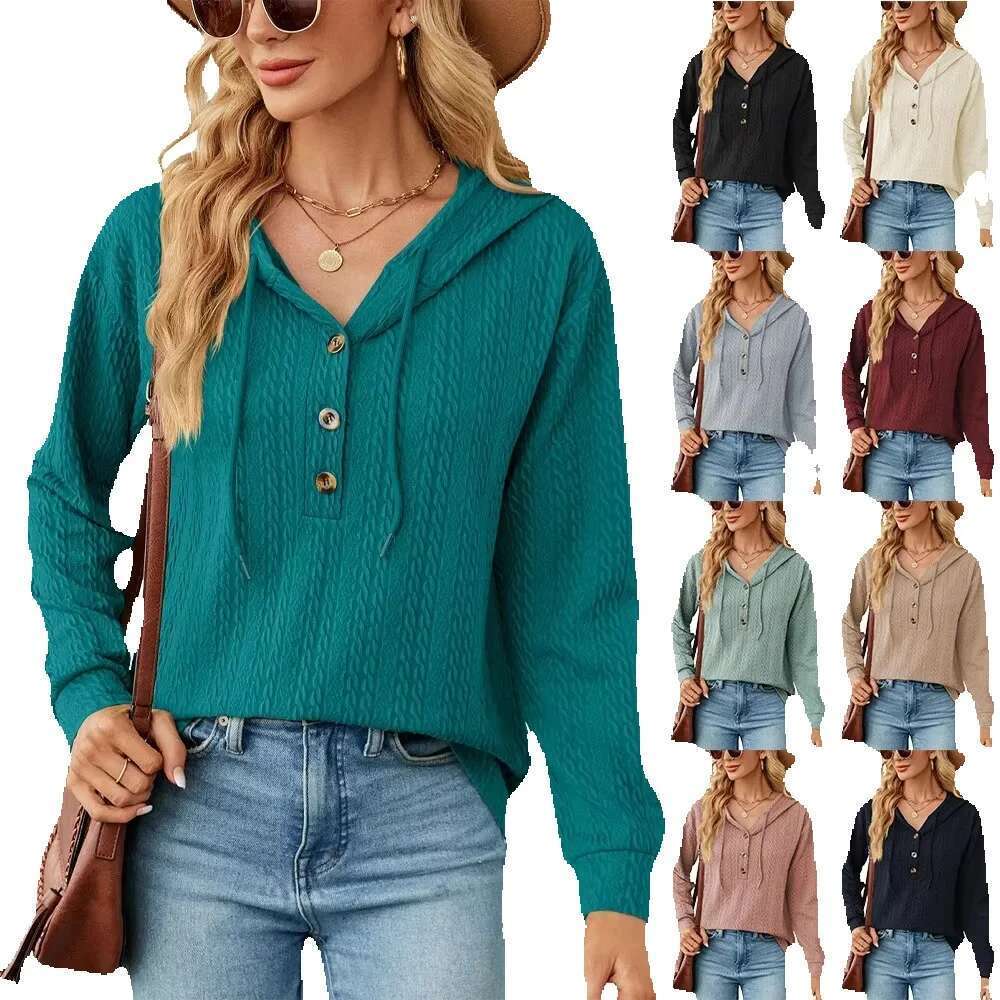 Fashion Hooded Autumn And Winter New Solid Color Button Loose Long-Sleeved Hoodie Women Hoodies Sweatshirt