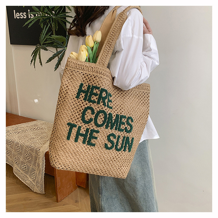 Large capacity straw woven bucket for women's 2025 summer new fashionable vacation beach trendy casual shoulder bag #swissmilitary