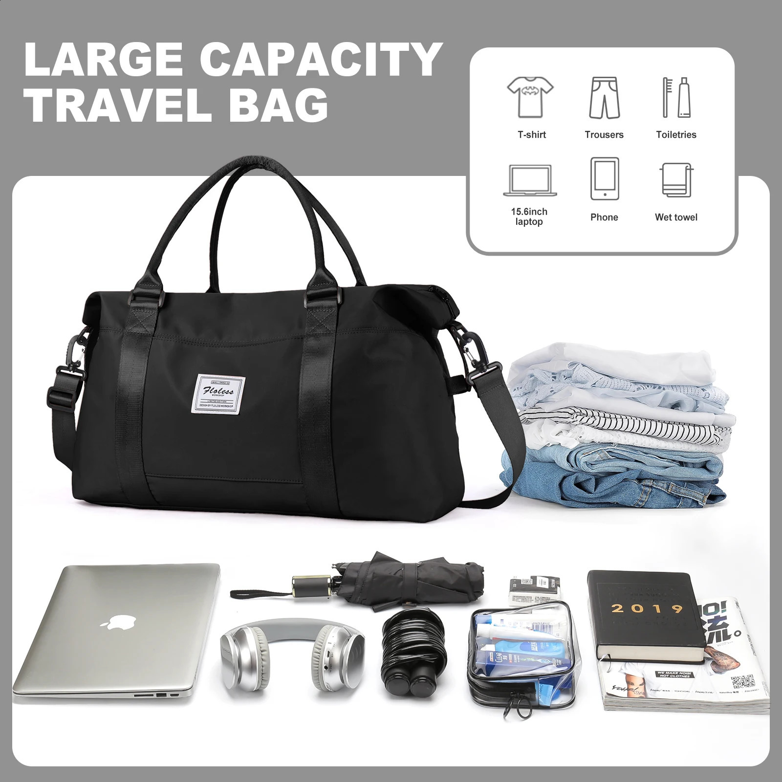 Ship from US Travel Duffel Bag Weekender Bags for Women Men Overnight Gym Carry On Tote with Wet Pocket Hospital Mom Labor 250303FBB