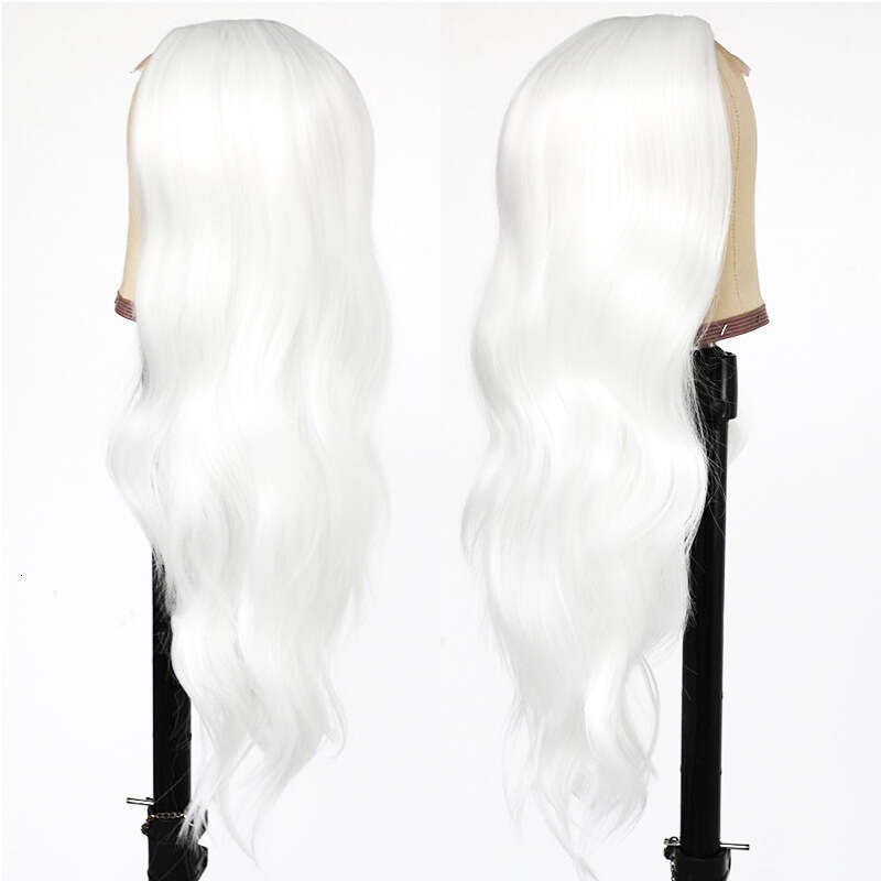 HD Front Lace Wig Fashionable Wig White Long Curly Hair Women S Big Wavy Synthetic Full Head Cover Lace Wig
