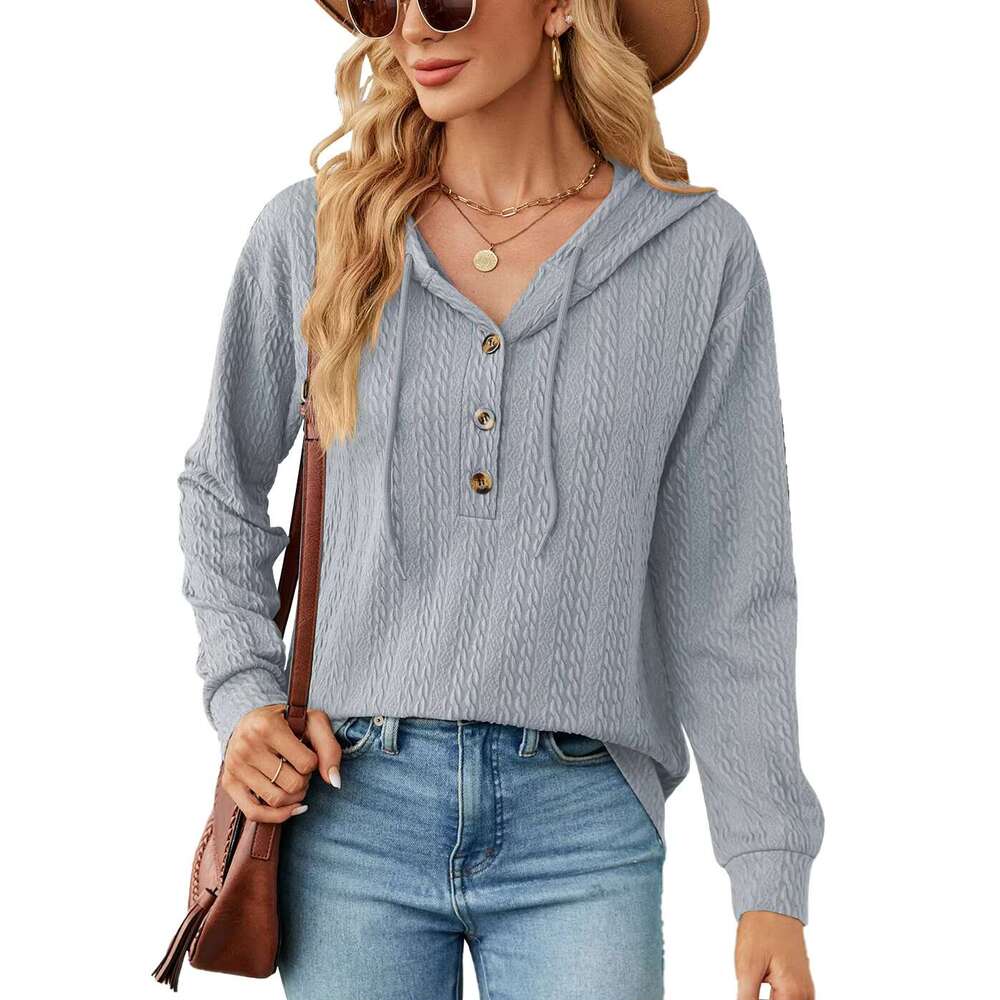 Fashion Hooded Autumn And Winter New Solid Color Button Loose Long-Sleeved Hoodie Women Hoodies Sweatshirt
