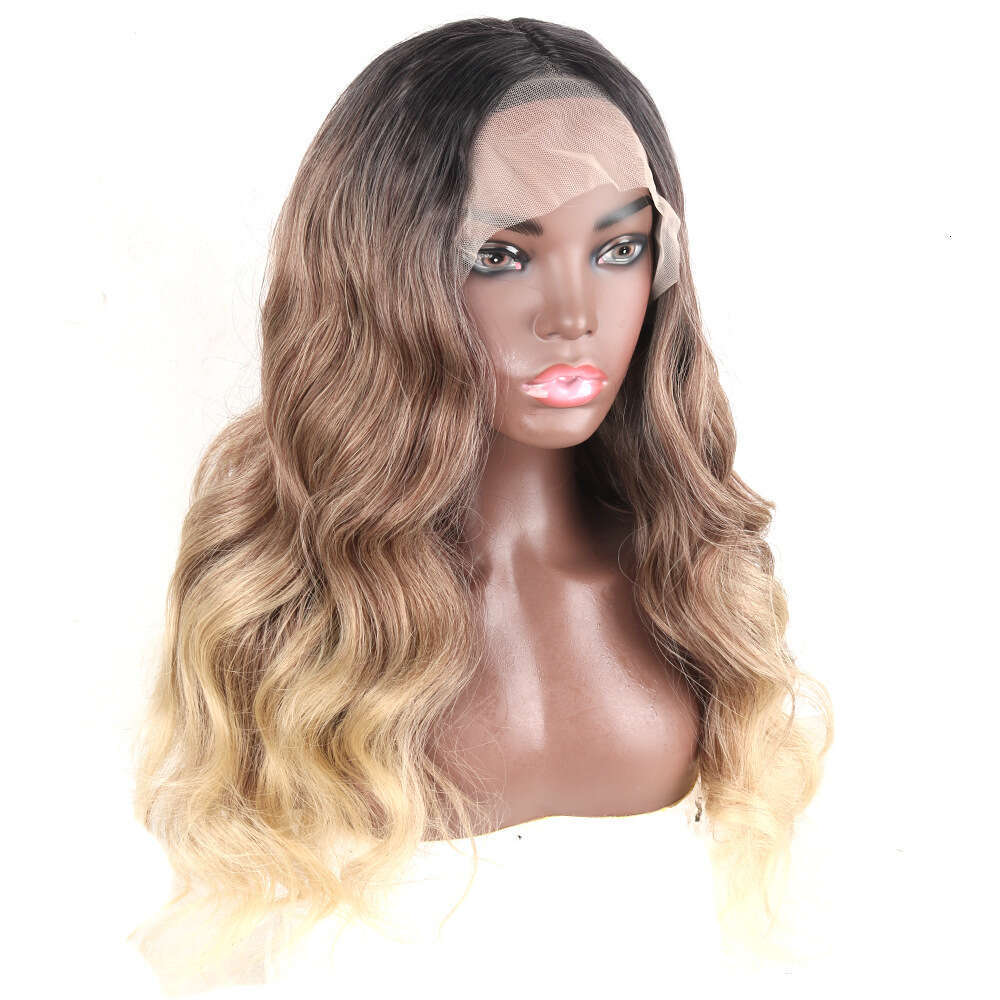 HD Front Lace Wig Women S Fashion Big Wave Front Lace Gradient Color Long Curled Hair Chemical Fiber Wig Headset Wigs