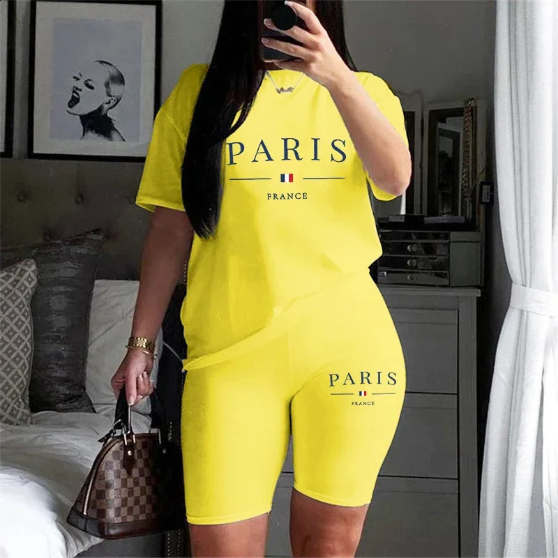 Womens Tracksuit Casual Two Piece Set for Short Sleeve Daily Summer Woman Clothing Shorts TShirts ONeck Matching Sets 250228