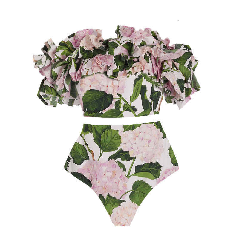 Lotus leaf edge strapless embroidered ball wer split set for women bikini swimsuit 2602 2025 new casual versatile fashion clothing