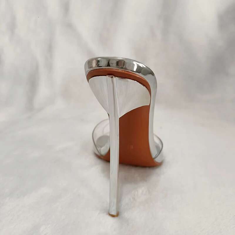 12cm metal Summer heel pointed toe women slides clear PVC sexy sandals