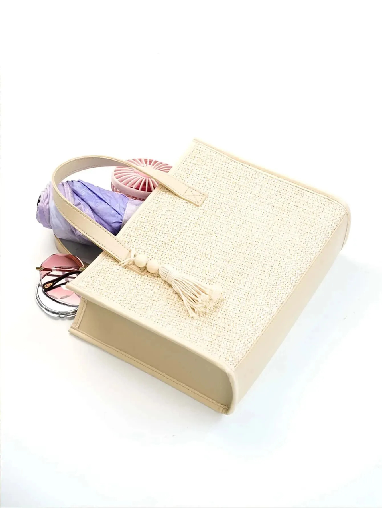 Summer Simple Beaded Woven Straw Handbag Shoulder Bag Suitable For Women Outdoor Travel Daily Use Vacation 250224