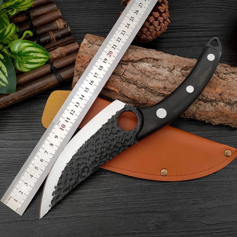 Hand-Forged Kitchen Knife Boning Knife Cleaver Sharp Split Slaughter Fleshing Boning Small Machete Solid Wood Handle 250225