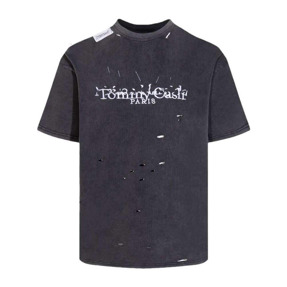 Co branded distressed spoof correct round neck men's short sleeved T-shirt