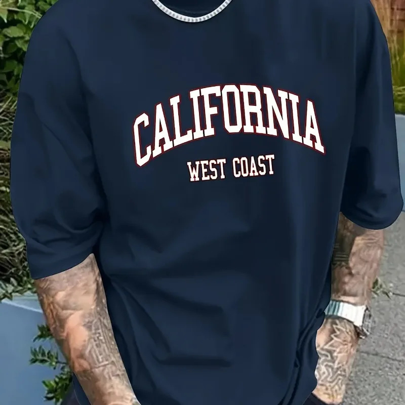 CALIFORNIA WEST Vintage Printed Mens Cotton T-shirt with Letters Casual Summer Fashion Couple Trendy T-shirt 250227