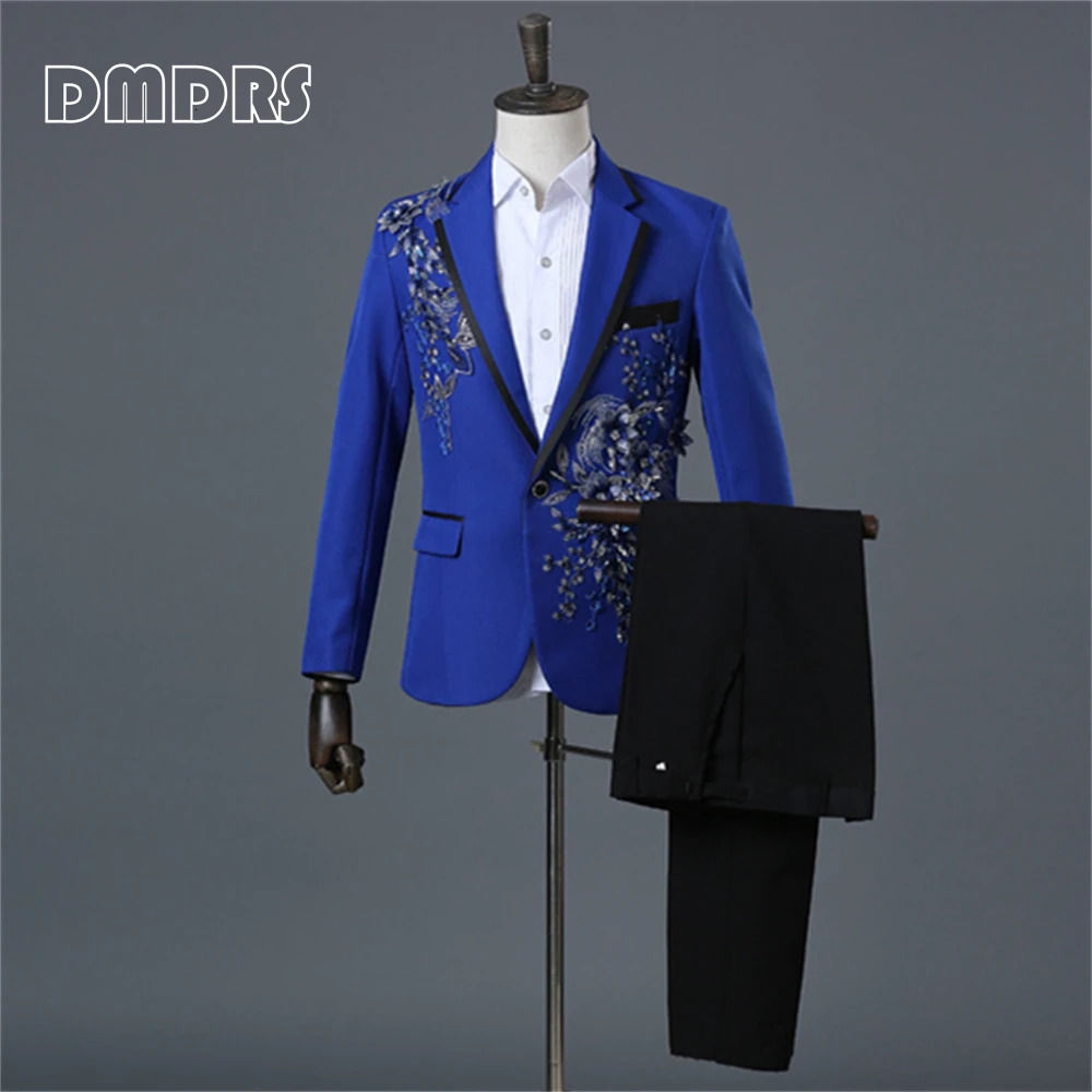 Beaded Mens Prom Suit Set Singer Sequined Party 2 Pieces Tuxedo Blazer Pants Plus Size Men Suits Images 250224