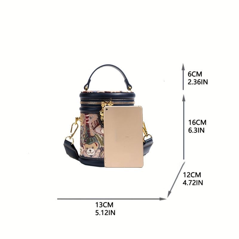 Trendy Bear Pattern Bucket - Mini Double Zipper Crossbody Bag