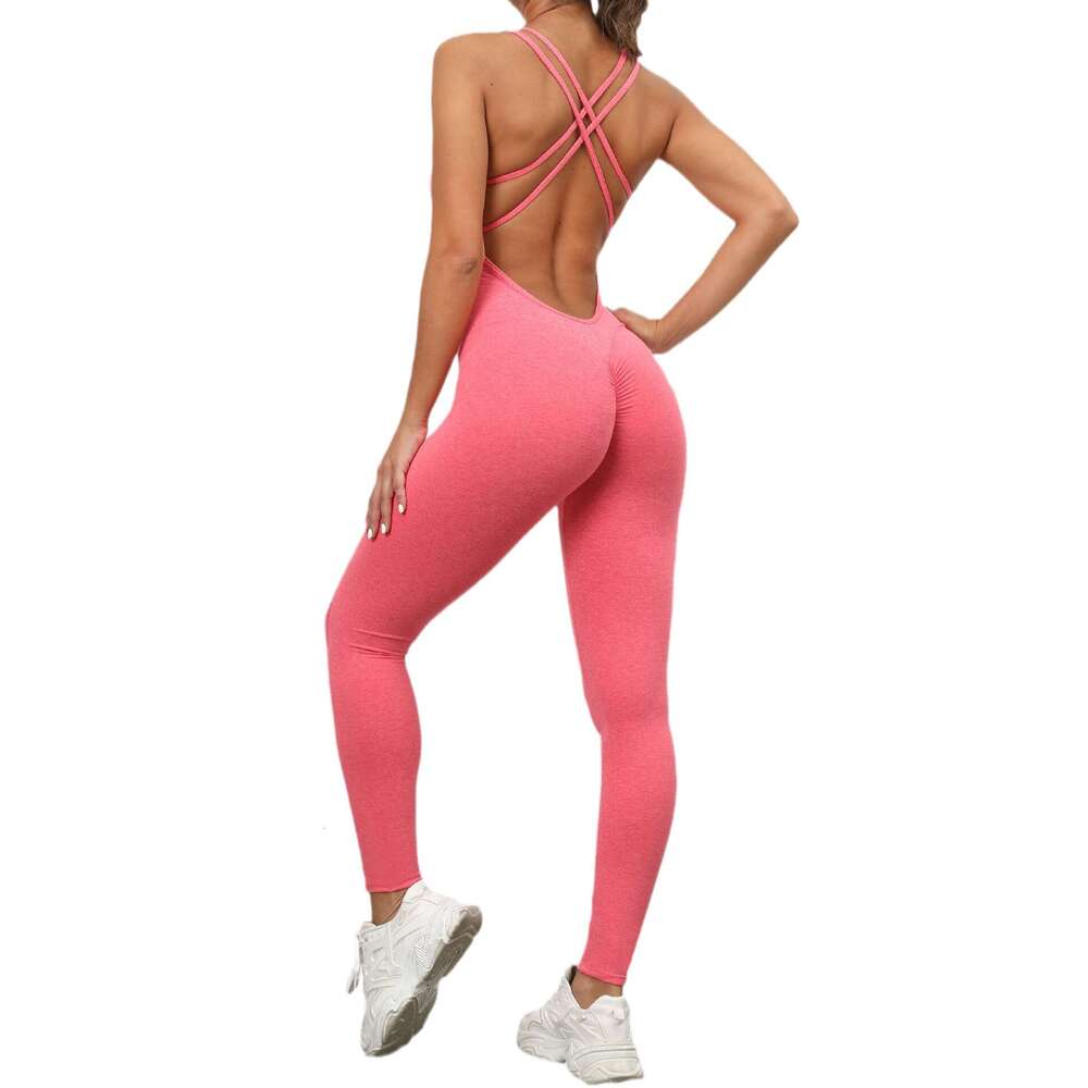 European and American Wrinkled Lifting Yoga Fast drying Tight Running Sports Peach Hip Pants No Embarrassing e Fiess jumpsuit 2025 New Casual Versatil