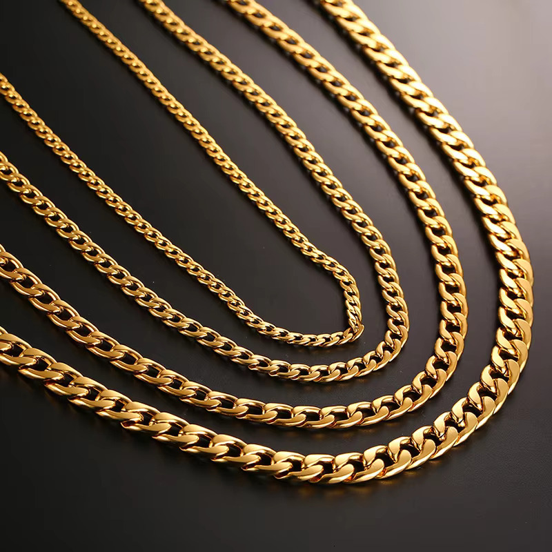 Hot Fashion Hip Hop 3/4/5/7/ 9mm Gold Plated Miami Stainless Steel Necklace k Curb Cuban Chain for Men