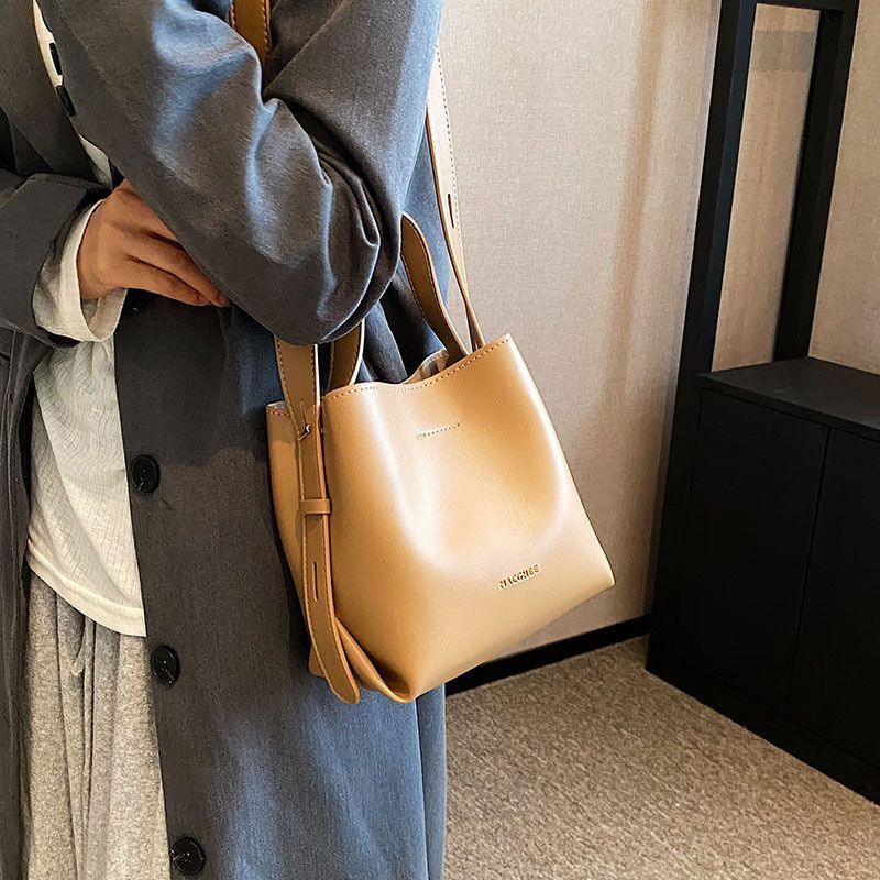 Women's Bag texture crossbody bucket bag autumn single shoulder pu commuter large capacity handbag
