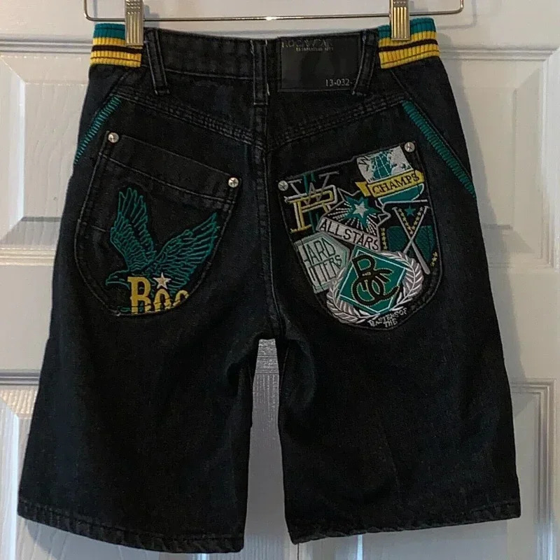 Y2K Street Style Heavy Industry n Jeans Flying Eagle Embroidery Pattern High Waist Loose Pants for Women Men 250227