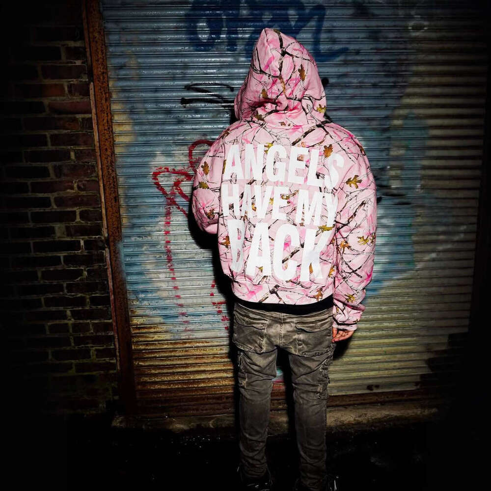 Design sense, printed branches, graffiti, camouflage hooded sweatshirt, loose fitting, niche hip-hop jacket for men and women