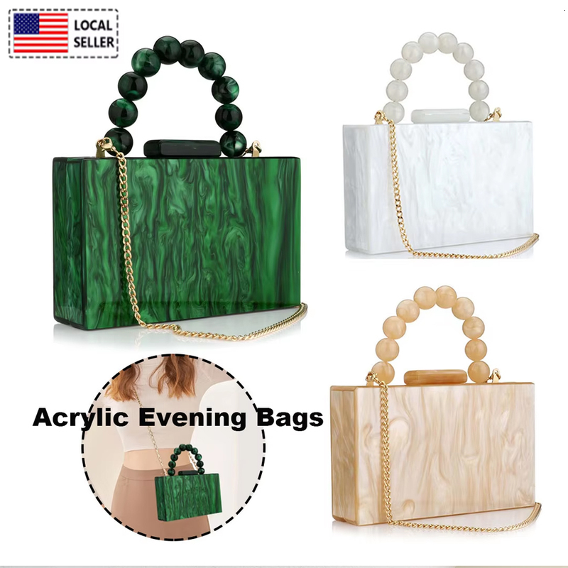 Ship from US y Crossbody Bag Pearl Marble Dark Green Acrylic PVC Evening Bags Women Purses And Handbags Wedding Party Beach Flap w250227FBB