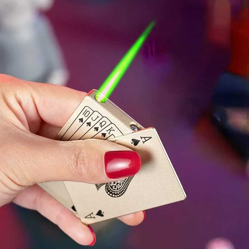 Creative Playing Cards Ace of Spades Lighter Butane Windproof Straight Metal Lighter Metal Fun Toy for Men Smoking Accessories Y250228