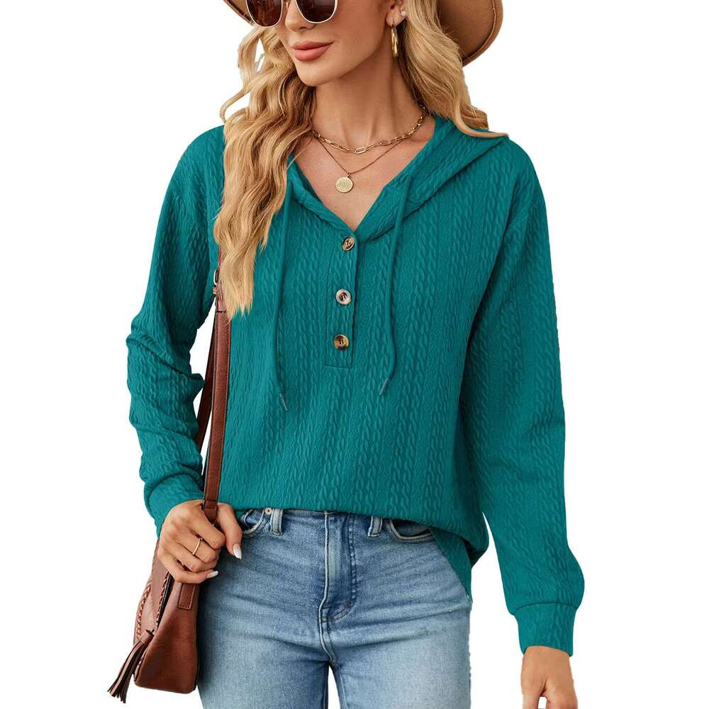Fashion Hooded Autumn And Winter New Solid Color Button Loose Long-Sleeved Hoodie Women Hoodies Sweatshirt
