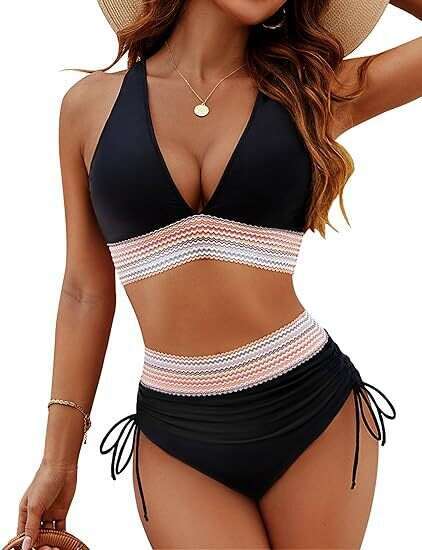 Women's High Waist Split Set V-neck Tether Bikini Gathers Hot Selg 2025 New Casual Fashion Trendy Clothing