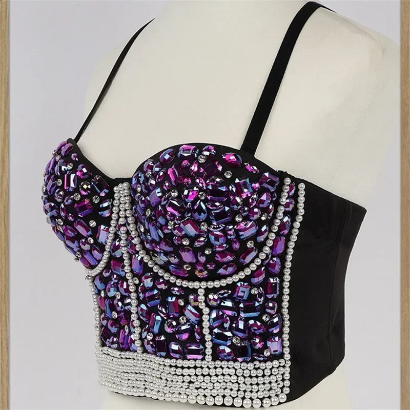 Punk Corset Diamond Tank Top Women Bra Stage Party Camis Sequin Shirt Woman Clothes y2k Blouse Crop Tops Ladies Shaper 250224
