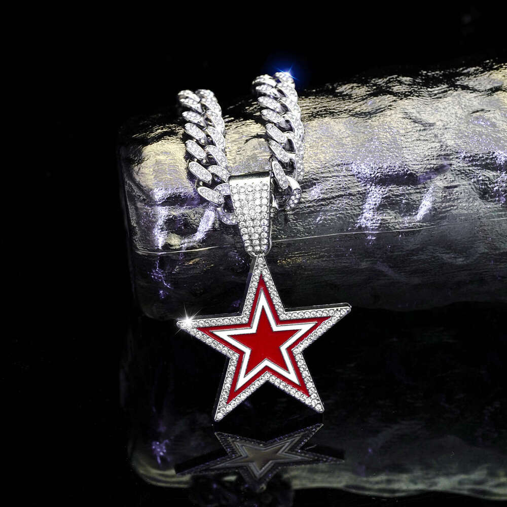 Fashion full dia blue pentagram necklace accessories, men's and women's personalized hip-hop pendant, single pendant