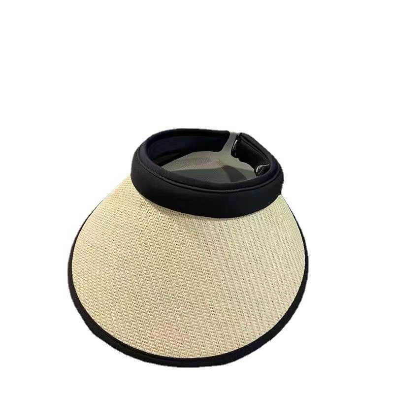 Wide Brim Hats Bucket Hats Summer ins sunshade black rubber hat Korean version empty top sunscreen hat net red large brim female straw hat fashion hai