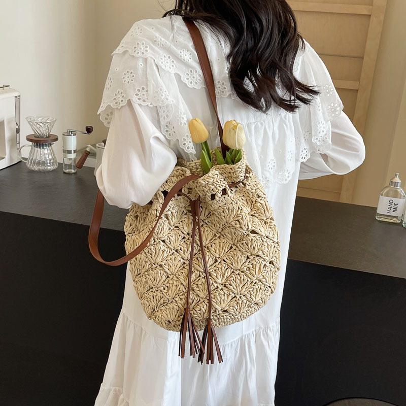 Weaving straw woven for women 2025 new summer versatile diagonal cross vacation beach premium bucket bag #swissmilitary