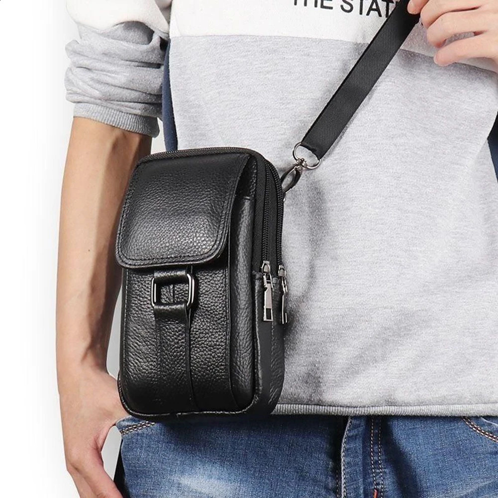 Mens messenger bag denim leather mens phone mini wallet travel waist multiple pockets pocket 250326