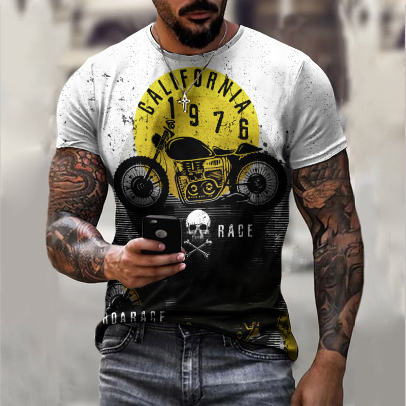 Designer Fashion Trend New Motorcycle Short Sleeved Casual 3D Printed Loose Men's T-shirt 2025