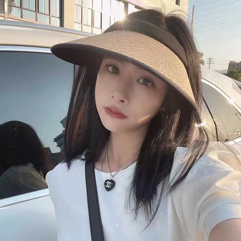 Wide Brim Hats Bucket Hats Summer ins sunshade black rubber hat Korean version empty top sunscreen hat net red large brim female straw hat fashion hai