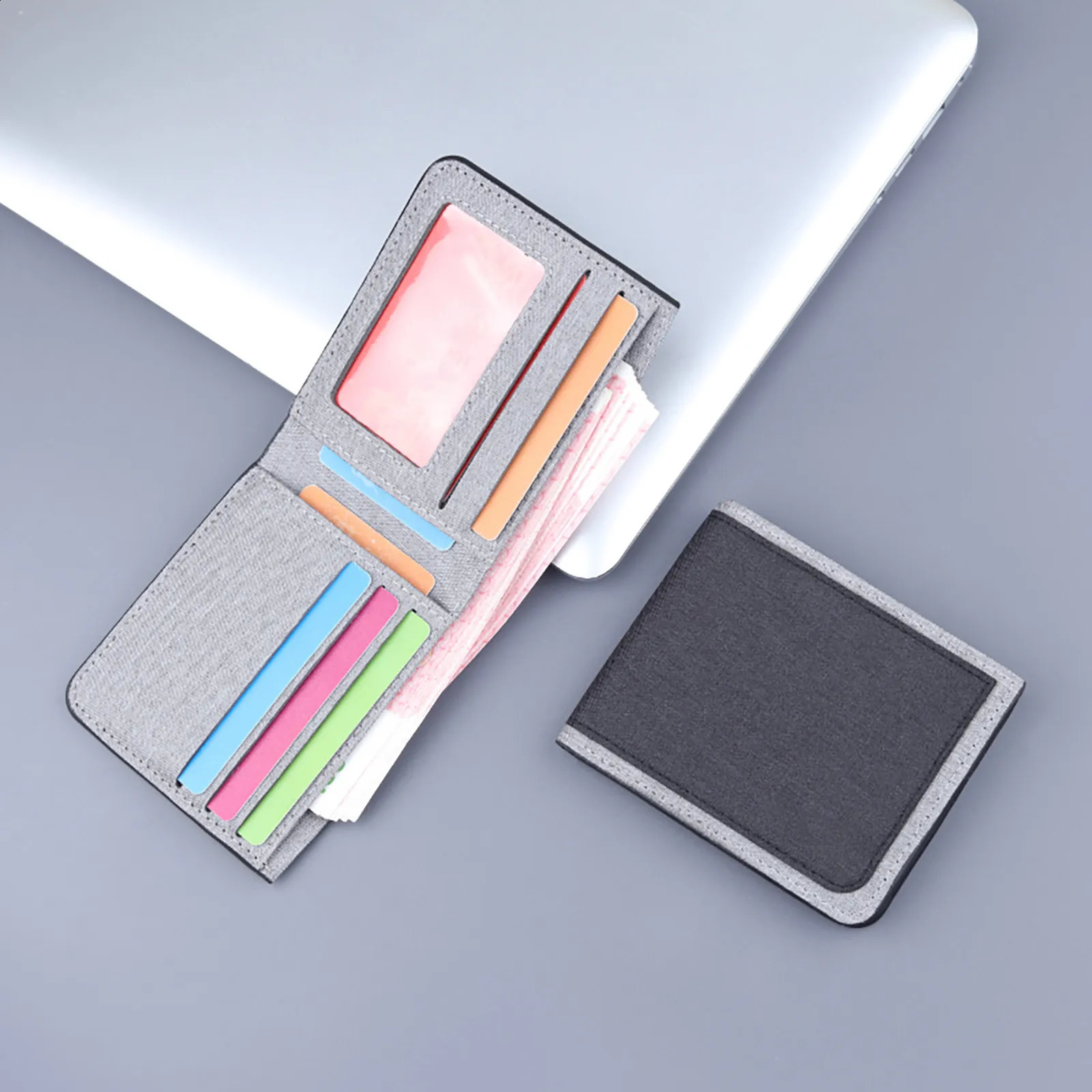 Ship from US Fashion Id Short Wallet Solid Color Men Canvas Purse Multiple Card Slots Clutch Bag Tile Slim Coin Monedero Mujer 250228FBB