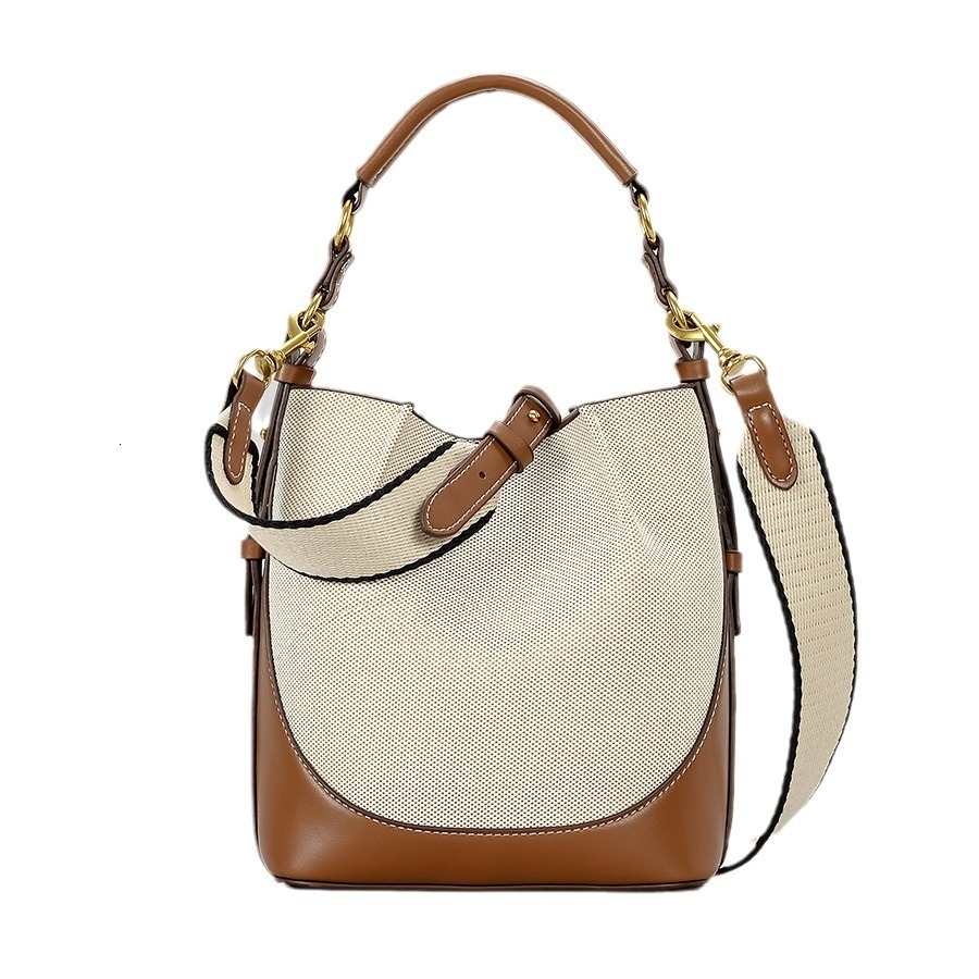 Women's Bags new large capacity wide strap one shoulder canvas crossbody handbag drawstring bucket bag women
