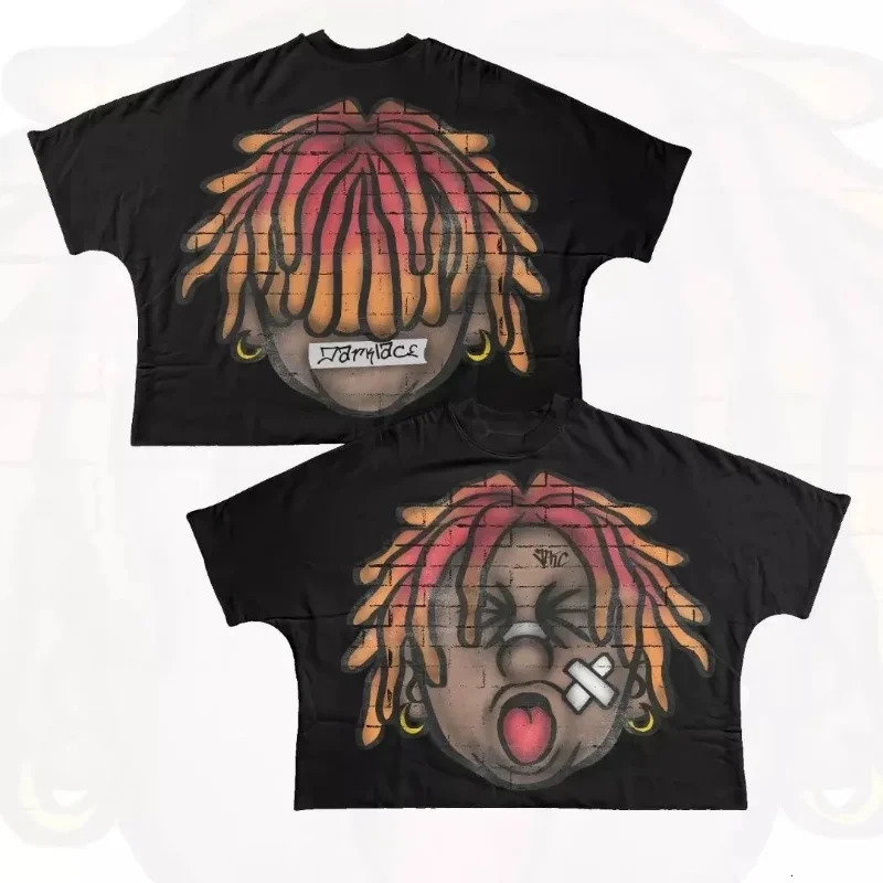 Streetwear T Shirt Hip Hop Fun Cartoon Graphic Printed Oversized Harajuku Gothic Cotton Short Sleeved Clothing Women 250225