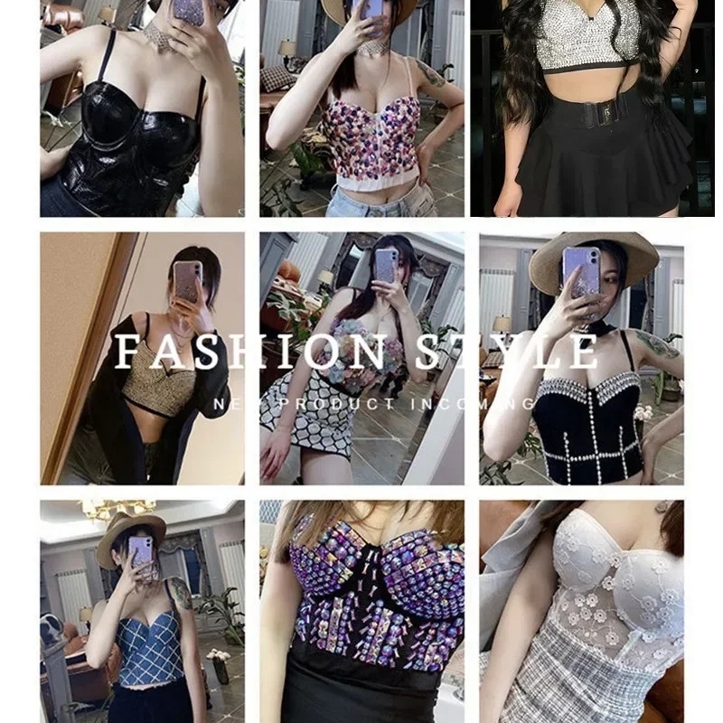 Summer High End Tops Women Corset y Bling Diamond Sequined y2k Tank Woman Clothes Quality Push Up Bustier Ladies Crop Top 250226