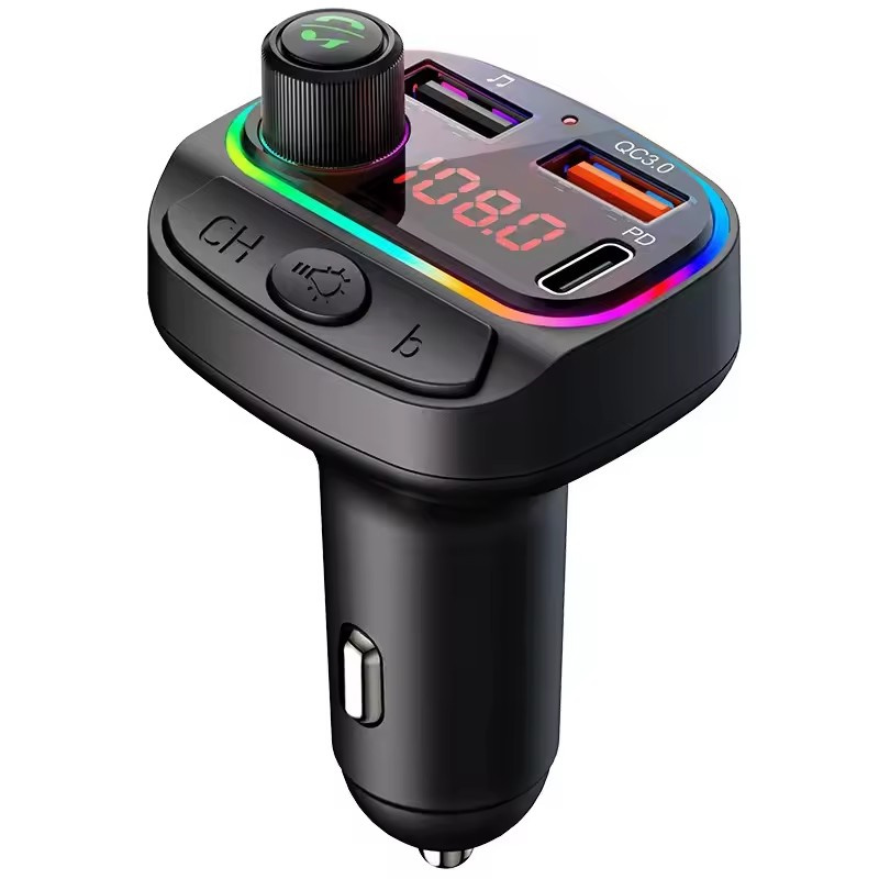 C14 C15 Car Bluetooth MP3 Player Atmosphere Light QC3.0 PD 20W Fast Charging FM Broadcaster For iPhone 16 15 14 13 12 Plus Pro Max Samsung Google Ando